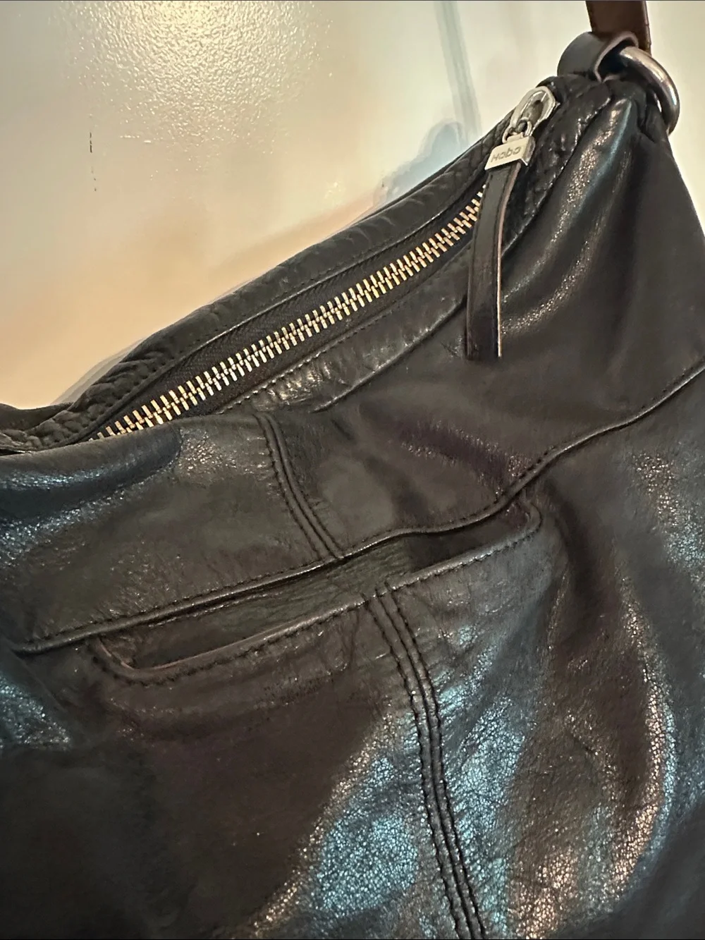 Hobo Black brown strap Leather Shoulder boho zipper Bag purse